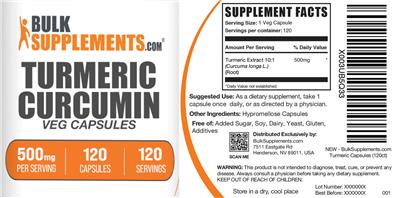 Photo of the BulkSupplements.com Turmeric Curcumin 500 mg label