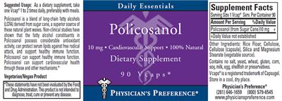 Photo of the Physician's Preference Policosanol 10 mg label