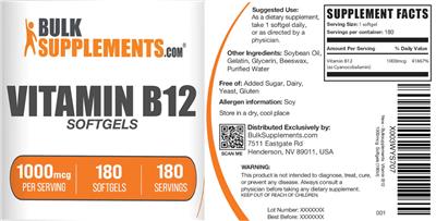 Photo of the BulkSupplements.com Vitamin B12 1000 mcg Softgels label