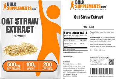 Photo of the BulkSupplements.com Oat Straw Extract Powder 500 mg label