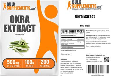 Product label for Okra Extract Powder 500 mg