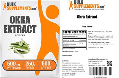 Photo of the BulkSupplements.com Okra Extract Powder 500 mg label