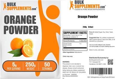Photo of the BulkSupplements.com Orange Powder 5 g label
