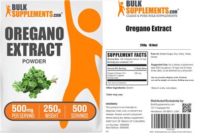Photo of the BulkSupplements.com Oregano Extract label