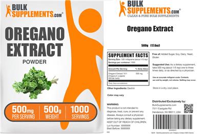 Photo of the BulkSupplements.com Oregano Extract label