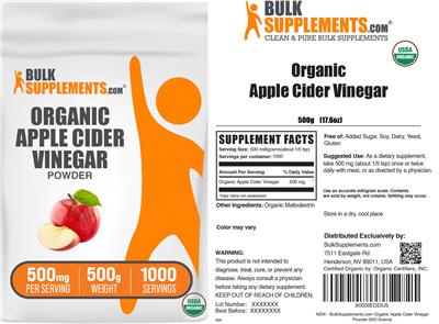 Photo of the BulkSupplements.com Organic Apple Cider Vinegar Powder 500 mg label