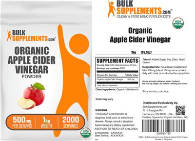 Photo of the BulkSupplements.com Organic Apple Cider Vinegar Powder 500 mg label