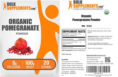 Photo of the BulkSupplements.com Organic Pomegranate Powder 5 g label