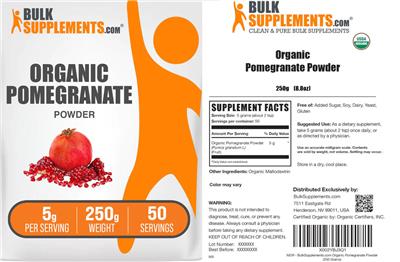 Photo of the BulkSupplements.com Organic Pomegranate Powder 5 g label