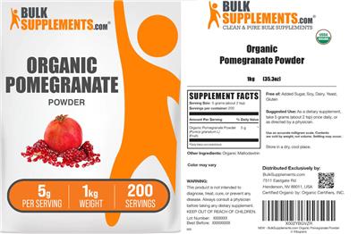 Photo of the BulkSupplements.com Organic Pomegranate Powder 5 g label