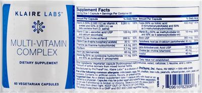 Photo of the Klaire Labs Multi-Vitamin Complex label
