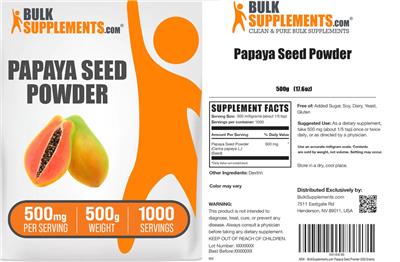 Photo of the BulkSupplements.com Papaya Seed Powder 500 mg label