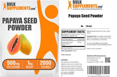 Photo of the BulkSupplements.com Papaya Seed Powder 500 mg label