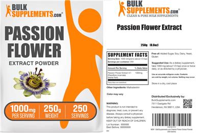Photo of the BulkSupplements.com Passion Flower Extract Powder 1000 mg label