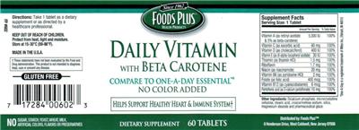 Photo of the Foods Plus Daily Vitamin With Beta Carotene label