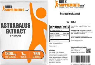 Photo of the BulkSupplements.com Astragalus Extract Powder 1300 mg label