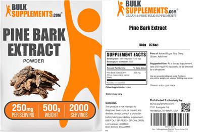 Photo of the BulkSupplements.com Pine Bark Extract Powder 250 mg label