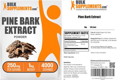 Photo of the BulkSupplements.com Pine Bark Extract Powder 250 mg label