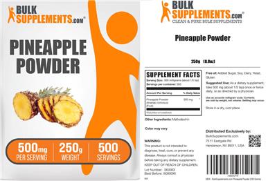 Photo of the BulkSupplements.com Pineapple Powder 500 mg label