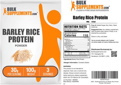 Photo of the BulkSupplements.com Barley Rice Protein Powder 30 g label