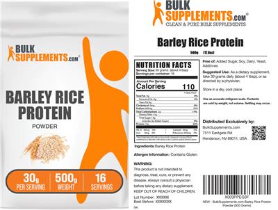 Photo of the BulkSupplements.com Barley Rice Protein Powder 30 g label