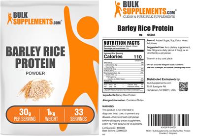 Photo of the BulkSupplements.com Barley Rice Protein Powder 30 g label