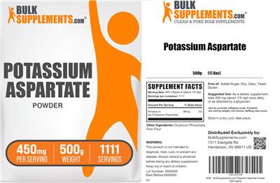 Photo of the BulkSupplements.com Potassium Aspartate Powder 450 mg label