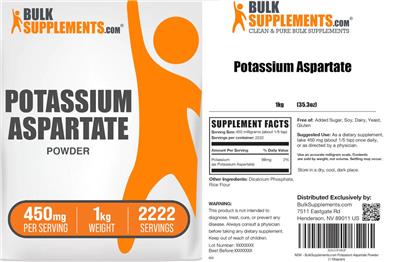 Photo of the BulkSupplements.com Potassium Aspartate Powder 450 mg label