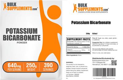 Photo of the BulkSupplements.com Potassium Bicarbonate Powder 640 mg label