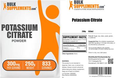 Photo of the BulkSupplements.com Potassium Citrate Powder 300 mg label