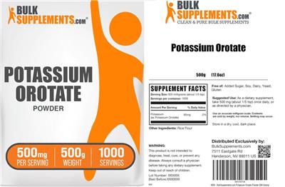 Photo of the BulkSupplements.com Potassium Orotate Powder 500 mg label