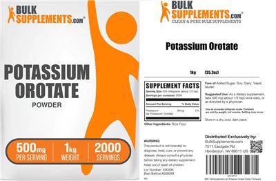 Photo of the BulkSupplements.com Potassium Orotate Powder 500 mg label
