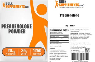 Photo of the BulkSupplements.com Pregnenolone Powder 20 mg label