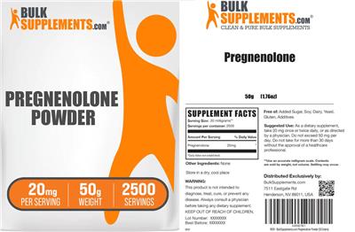 Photo of the BulkSupplements.com Pregnenolone Powder 20 mg label