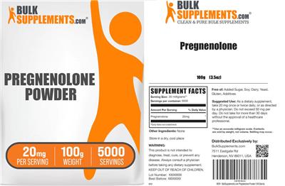 Photo of the BulkSupplements.com Pregnenolone Powder 20 mg label