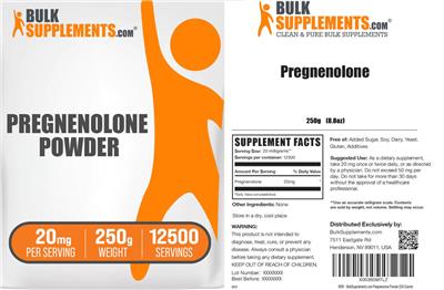 Photo of the BulkSupplements.com Pregnenolone Powder 20 mg label
