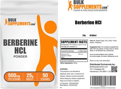 Product label for Berberine HCL Powder 500 mg