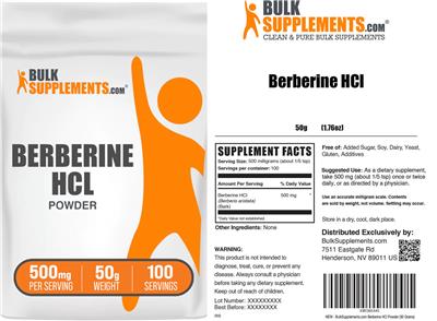 Product label for Berberine HCl Powder 500 mg