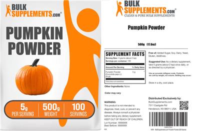 Photo of the BulkSupplements.com Pumpkin Powder 5 g label
