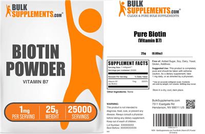 Photo of the BulkSupplements.com Biotin Powder 1 mg label