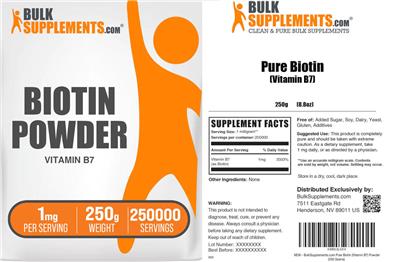 Photo of the BulkSupplements.com Biotin Powder Vitamin B7 1 mg label