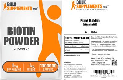 Photo of the BulkSupplements.com Biotin Powder 1 mg label
