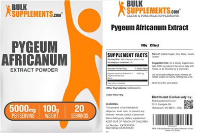 Photo of the BulkSupplements.com Pygeum Africanum Extract Powder 5000 mg label