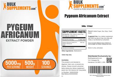 Photo of the BulkSupplements.com Pygeum Africanum Extract Powder 5000 mg label