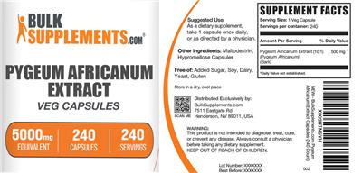 Photo of the BulkSupplements.com Pygeum Africanum Extract Veg Capsules 5000 mg label