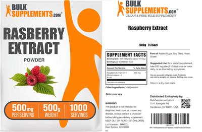 Photo of the BulkSupplements.com Raspberry Extract Powder 500 mg label