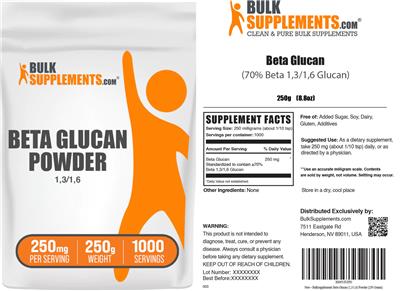 Beta Glucan (70% Beta 1,3/1,6 Glucan) Powder 250 mg (Label) | Dietary Supplement Label Database (DSLD)