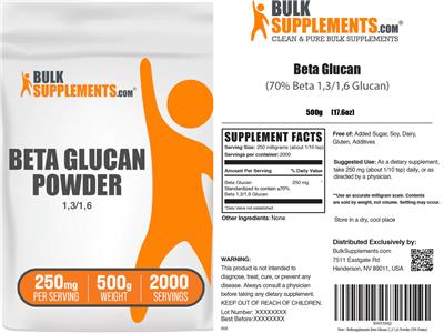Photo of the BulkSupplements.com Beta Glucan Powder 250 mg label