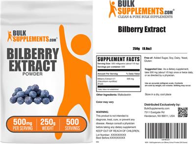 Photo of the BulkSupplements.com Bilberry Extract Powder 500 mg label