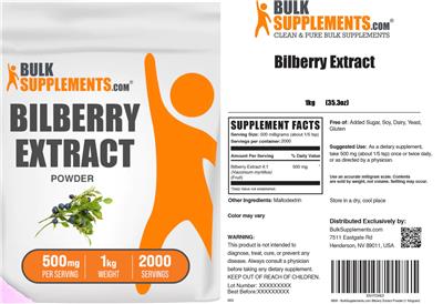 Photo of the BulkSupplements.com Bilberry Extract Powder 500 mg label